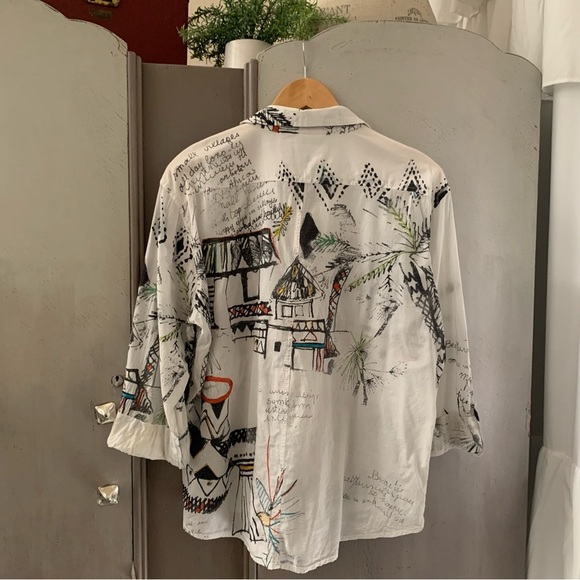 Chico's White and Black Embroidered Shirt - Picture 6 of 7